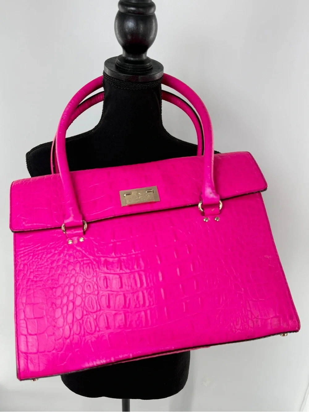Kate Spade Sinclair Orchard Valley Pink Sapphire Croc-Embossed Shoulder Bag Tote